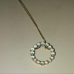10kGold Genuine Blue Topaz Round Eternity Necklace